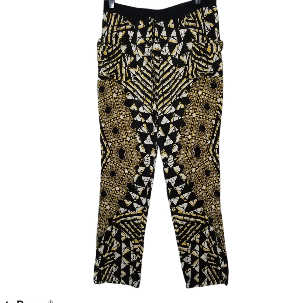 BCBG MAXAZRIA girl Brown/Multicolored Roll Hem Pants Sz Small Multi Print